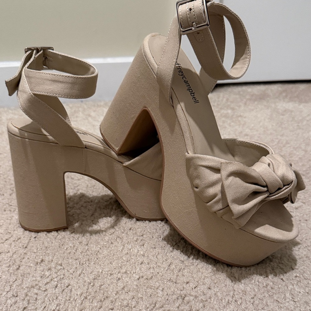 Jeffrey Campbell Taupe Bow Platform Sandals with Ankle Strap